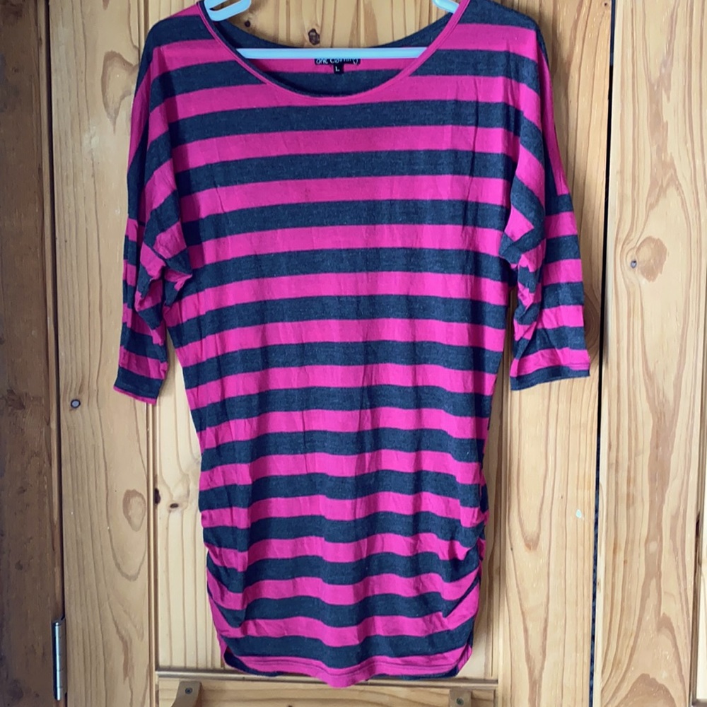 Hot pink and gray striped shirt